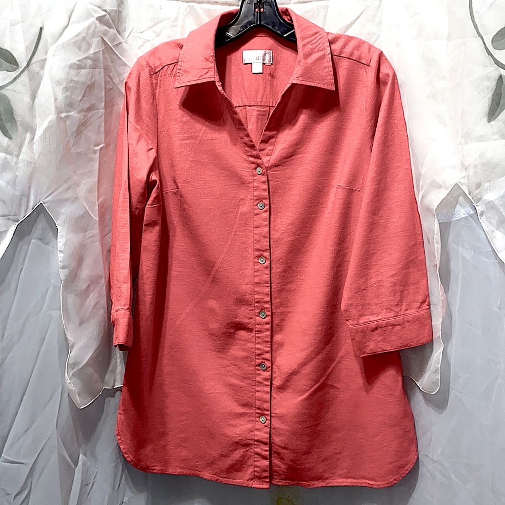 QVC KIM GRAVEL SALMON BUTTON-DIWN SHIRT SZ XS